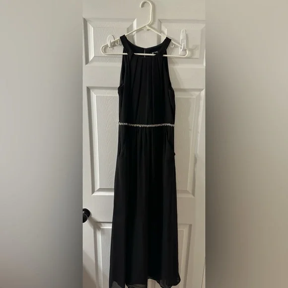 slny fashion dresses Sl Fashions Ombre Satin Bow Sash Gown - Black Silver